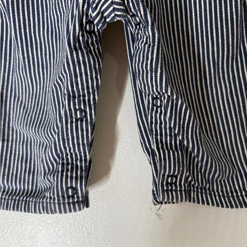 Vtg Baby B'Gosh OshKosh Railroad‎ Stripe Demin Vestbak Overalls Size 18 Months
